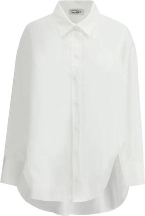 The Attico Asymmetrische Katoenen Shirt met Geborduurd Logo - Dames - Overhemden - Wit - XS - Katoen - Overhemden