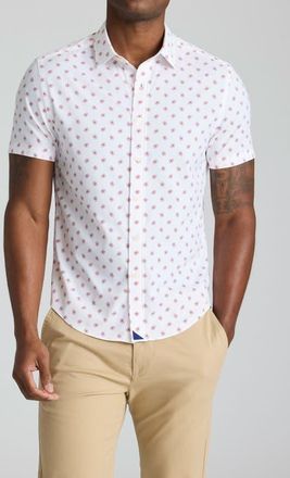UNTUCKit Truesdale Floral Short Sleeve Performance Button-Up Shirt in White Red at Nordstrom, Size Medium