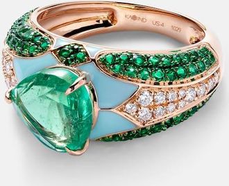 Kamyen Jewellery Anello da mignolo Oasis in oro 18kt e smalto con smeraldi e diamanti