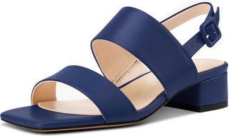 Castamere Womens Chunky Block Low Heel Peep Open Square Toe Buckle Sandals Dress Casual Party Shoes 3.5 CM Heels Navy Blue 3.5 UK