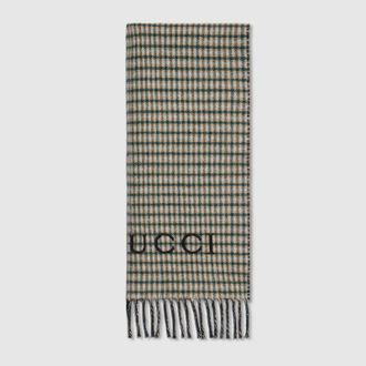 Gucci Tartan Cashmere Wool Scarf, Green