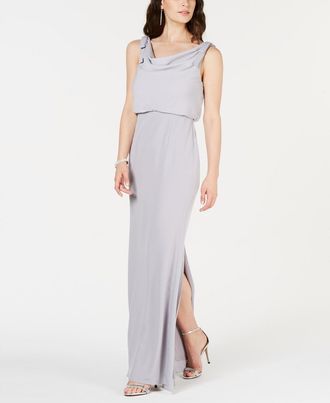 Adrianna Papell Womens Blouson Cowlneck Gown Silver Size 6