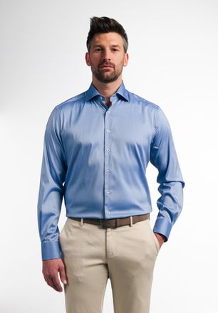 Eterna Langarmhemd ETERNA MODERN FIT, Herren, Gr. 44, N-Gr, blau (mittelblau), 4% Elasthan, 26% Polyamid, 70% Lyocell, tailliert, Manschette, Hemden Langarmh