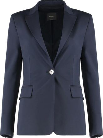 Pinko Pinko, Jassen, Dames, Blauw, M, Polyester, Elegante Single-breasted Jas met Reverskraag