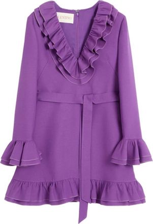 Valentino Paarse wol-zijde mix jurk met ruches - Dames - Korte kleedjes - Paars - XS - Wol - Kleedjes
