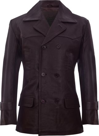 Infinity Leather Mens Cow Hide Dr Who Naval German Pea Coat Leather Jacket