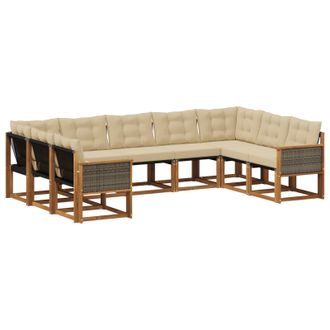 vidaXL Conjunto De Sof&aacute;s De Exterior Con Coj&iacute;n 9 Pcs Natural Y Beige Vidaxl