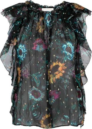 Ulla Johnson Zijden Multicolor Casual Blouse Dominique Top - Dames - Blouses - Veelkleurig - XL - Overhemden