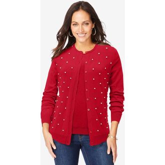 Jessica London Fine Gauge Button-Front Cardigan in Red at Nordstrom, Size 32