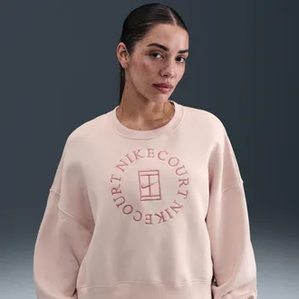Nike Womens Court Heritage Phoenix Fleece Over-Oversized Crew-Neck Sweatshirt in Pink | HJ8988-667