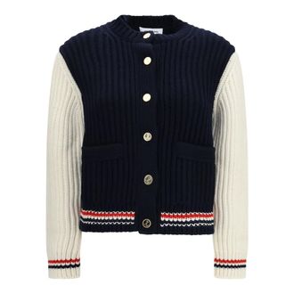 Thom Browne Tweekleurig kasjmier vest - Dames - Truien - Blauw - Maat: L Kasjmier