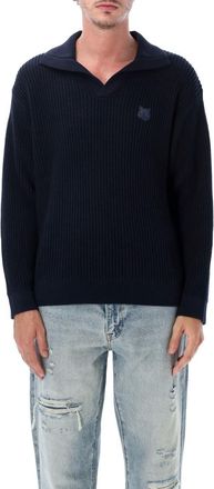 Maison Kitsun&eacute; Navy Blue Knitted Polo Sweater