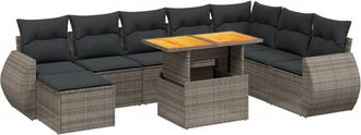 vidaXL Set De Muebles De Jard&iacute;n 9 Pzas Y Cojines Rat&aacute;n Sint&eacute;tico Gris Vidaxl