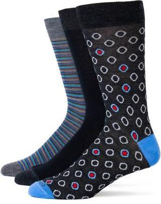 Lorenzo Uomo Assorted 3-Pack Italian Merino Wool Blend Dress Socks in Navy at Nordstrom Rack, Size 10-13
