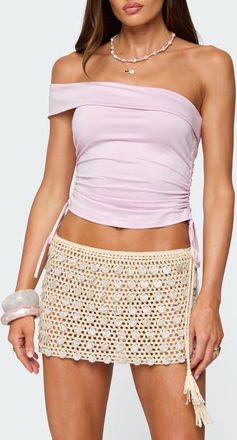 Edikted Yafa Off the Shoulder Side Ruched Knit Top in Purple at Nordstrom, Size X-Large