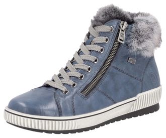 Remonte Winterboots REMONTE, Damen, Gr. 37, blau (blau, grau), Leder, Textil, Schuhe Winterboots, Plateau, Outdoorschuh Schn&uuml;rboots mit wasserabweisender TEX-