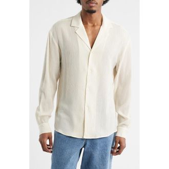 Krost Rippled Long Sleeve Camp Shirt in Egret at Nordstrom, Size Xx-Large