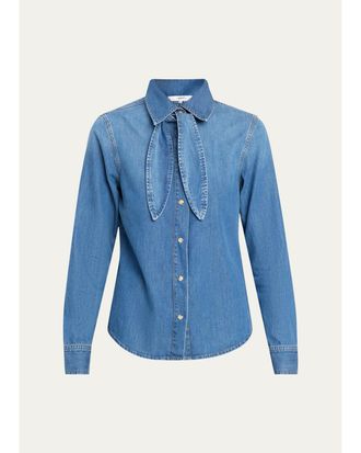 Frame Denim The Clementine Denim Tie-Neck Shirt