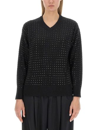 Sportmax Black Embellished V Neck Sweater