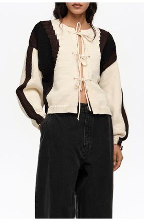 Bimba & Lola Tricolor Tie Cardigan in Ivory at Nordstrom, Size Medium Eu
