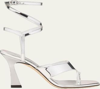 Stuart Weitzman 85mm Vinnie Metallic Leather Wrap Thong Sandals