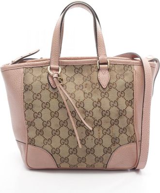 Gucci Beige Pink Canvas Leather Tote Bag (Pre-Owned)