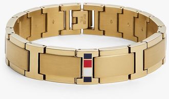Tommy Hilfiger Mens Stripe Accent Flat-Link Bracelet - Yellow