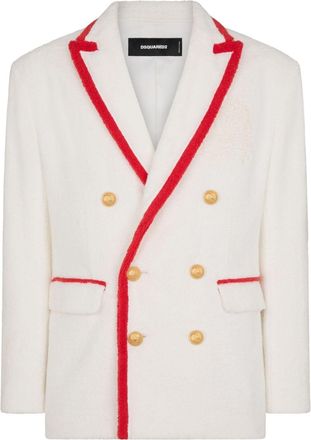 Dsquared2 logo-appliqu&eacute; terrycloth blazer - men - Cotton - 46 - Neutrals