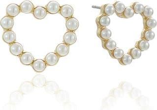 Ettika Faux Pearl Heart Stud Earrings in Gold/White at Nordstrom Rack