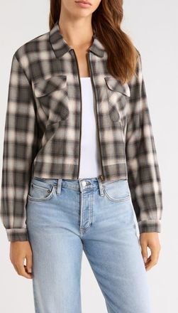 Re/Done Viv Plaid Cropped Cotton Jacket in Dark Sage Plaid at Nordstrom, Size Medium