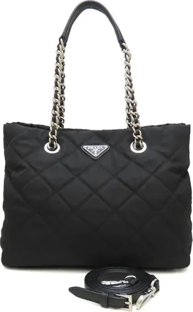 Prada Black Nylon Leather Tote Bag (Pre-Owned)