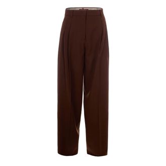 Max Mara Wide Trousers, female, Brown, Size: 2XS Bacio Wide Trousers