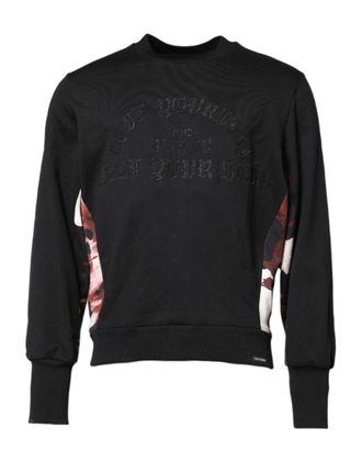 Dolce & Gabbana Black Embroidered Crew Neck Pullover Mens Sweater