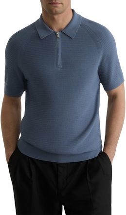 Reiss Estate Textured Stitch Zip Polo Sweater in Airforce Blue at Nordstrom, Size Xx-Large