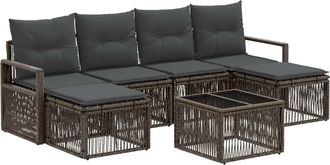 vidaXL Conjunto De Sof&aacute;s De Jard&iacute;n 7 Uds. Gris Rat&aacute;n Sint&eacute;tico Vidaxl