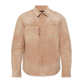 Dsquared2 Denim Shirts, male, Beige, Size: XL Vintage-effect Denim Shirt