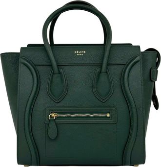 Celine Green Leather Boston Bag Handbag Tote Bag (Pre-Owned)