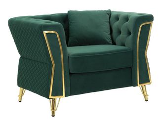 Mauro Ferretti Sill&oacute;n de metal dorado y terciopelo verde con coj&iacute;n cm 104x83x77