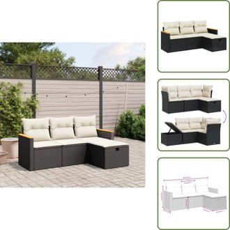 vidaXL Cuscino da giardino - vidaXL Set Divani da Giardino 4 pz con Cuscini Nero in Polyrattan - Rattan PE