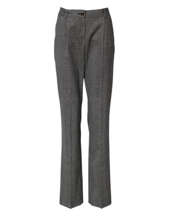Dolce & Gabbana Womens Gray Checkered High Waist Flared Pants Virgin Wool Elastane