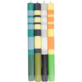 British Colour Standard Striped Dinner Candles - Set of 4 in Greens/yellows at Nordstrom