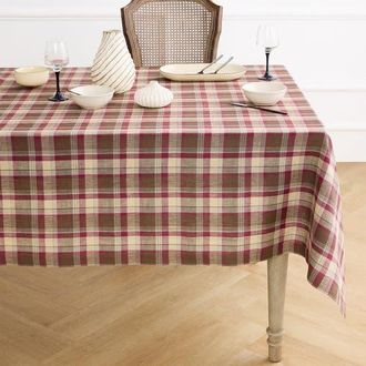 Solino Home Linen Tablecloth for Dining Table, Holiday and Everyday Table Decor - Rustic Plaid in Rustic Multicolor at Nordstrom, Size X-Small