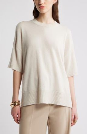 Nordstrom Relaxed Short Sleeve Cashmere Sweater in Ivory Sand at Nordstrom Rack, Size Large/x-Large
