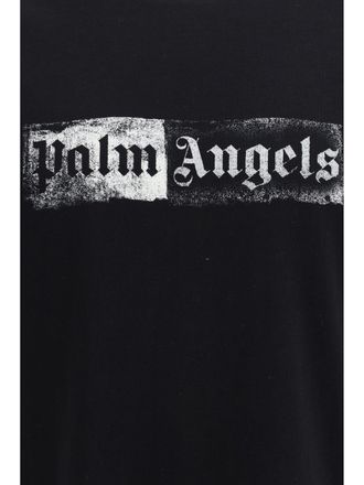 Palm Angels Mens T-Shirt Stamp Logo Black-Off White Cotton T-Shirts Black/off And Polos