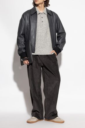 Ami Leather Jacket, Mens, Navy Blue