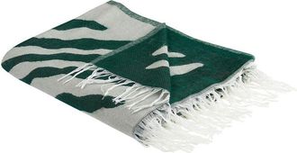 Beliani Manta De Acr&iacute;lico Verde Blanco Crema 130 X 170 Cm Colcha Floral Flecos Bartar