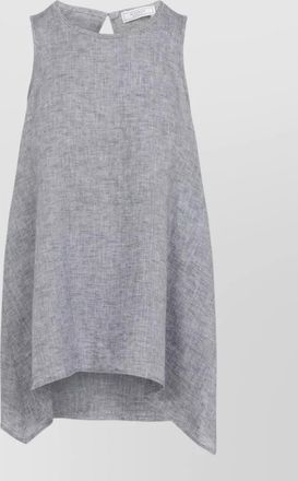 PESERICO asymmetric linen top sleeveless round neckline