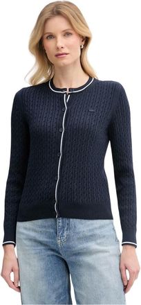 Lacoste C&aacute;rdigan de punto trenzado a rayas - Knitwear - Mujer - Azul - XS