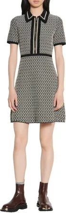 Sandro Tweed Short Sleeve Fit & Flare Dress in Multicolor at Nordstrom, Size 36