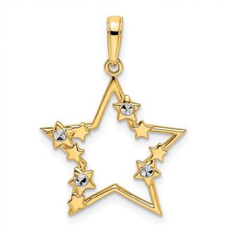 Diamond2Deal 14k Yellow Gold White Rhodium Diamond-Cut Stars Pendant